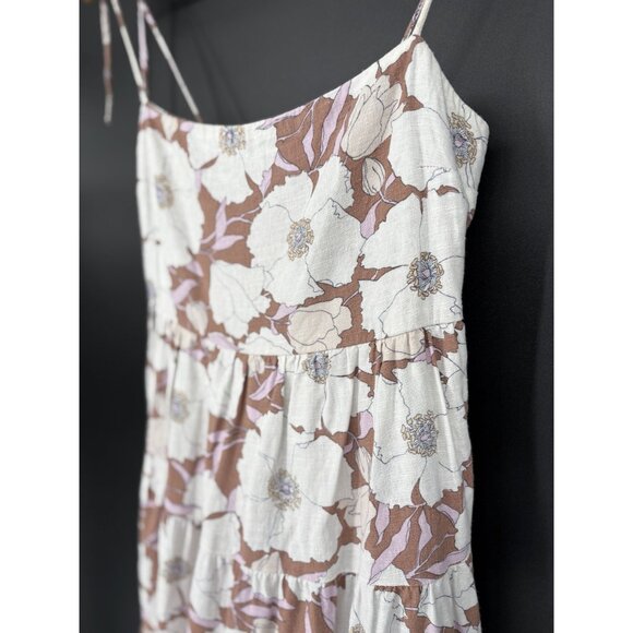 Abercrombie & Fitch Floral Tiered Dress S Brown White Linen Blend Y2k Sundress - Picture 2 of 11